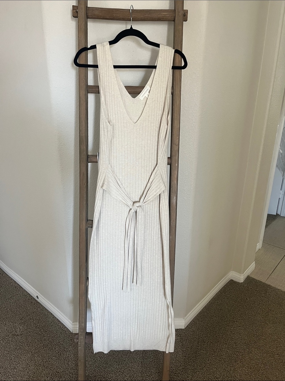 Treasure & Bond Ribbed Sleeveless Maxi Dress in Cream